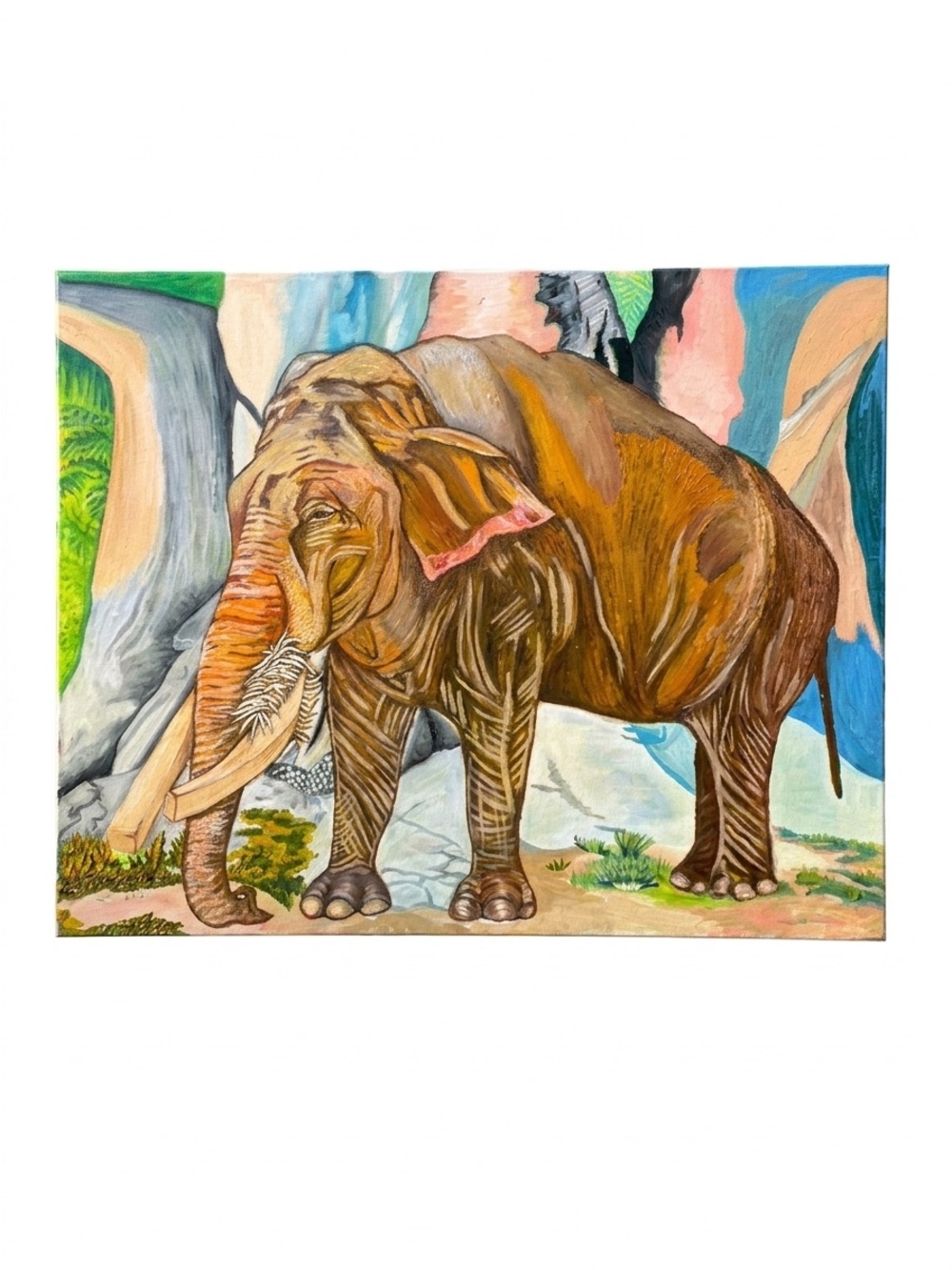 Original Signed 24x30 Mixed Media Elephant Painting Miami Zoo 2016